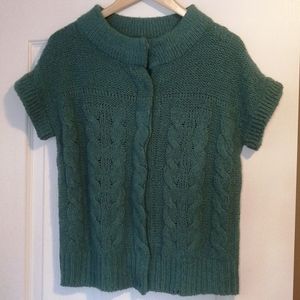 Tiara short sleeve cardigan sweater, teal green color